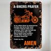 Vintage A-Bikers Prayer Metal Tin Sign Rusty Distressed Chopper Motorcycle Design with 'Protect My Ride' Amen Text for Biker Man