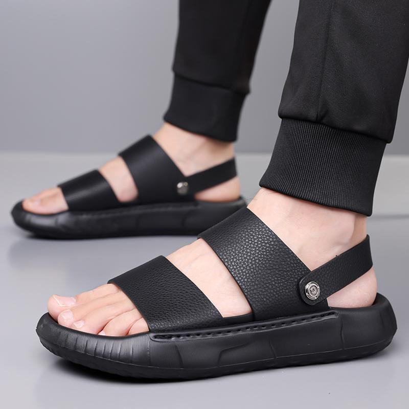 Fashion Brand New Men's Breathable Soft Soled Two On Sandals for Summer Fashion Comfortable Top Layer Cowhide Casual Leather Beach Shoes