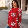 Red Christmas sweater, women's snowflake towel, embroidered round neck long sleeved Christmas themed pullover sweater 3505 KTB