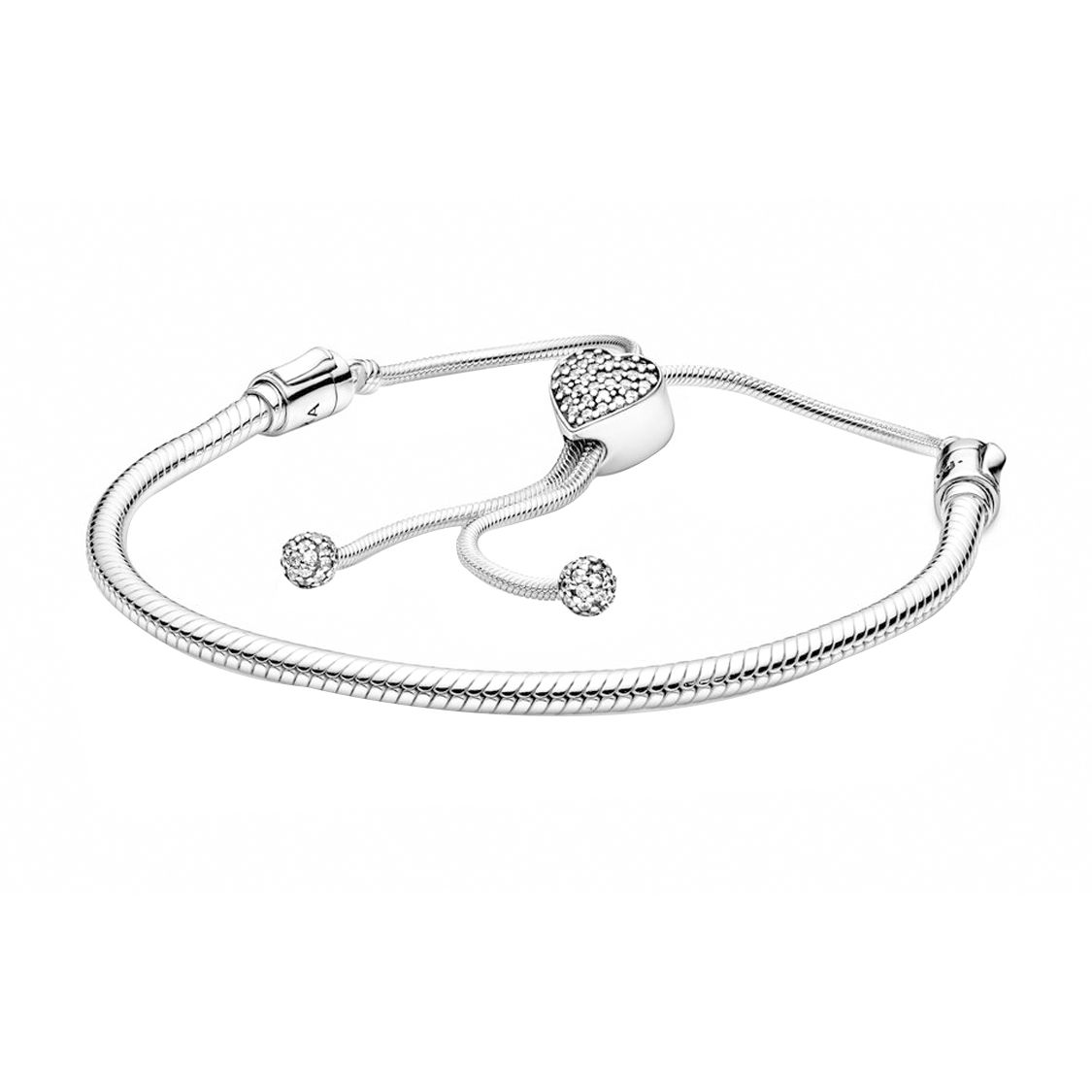 Pandora Moments Pave Heart Clasp Snake Chain Bracelet Women bracelet Silver 598699C01 Box