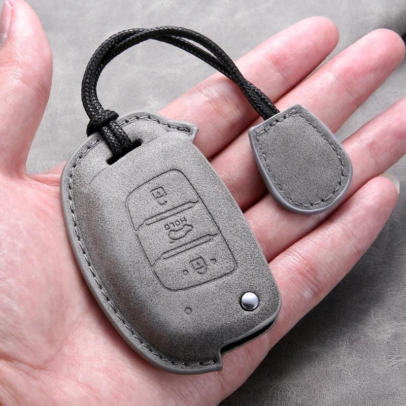 Leather Car Flip Key Case Cover for Hyundai Grand I10 2023 I20 I30 IX35 IX45 HB20 Elantra Solaris Sonata Santa Fe Sport Tucson