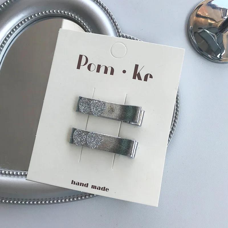 2024 New Silver Leather Bow Hair Clips Headwear Korean Sweet Girls Glittery Heart Hairpins Bangs Hairpin Girl Hair Accessoires
