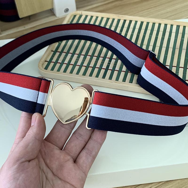 4CM Women's Elastic Waist Heart Pattern Leather Belt for Dress and Jeans