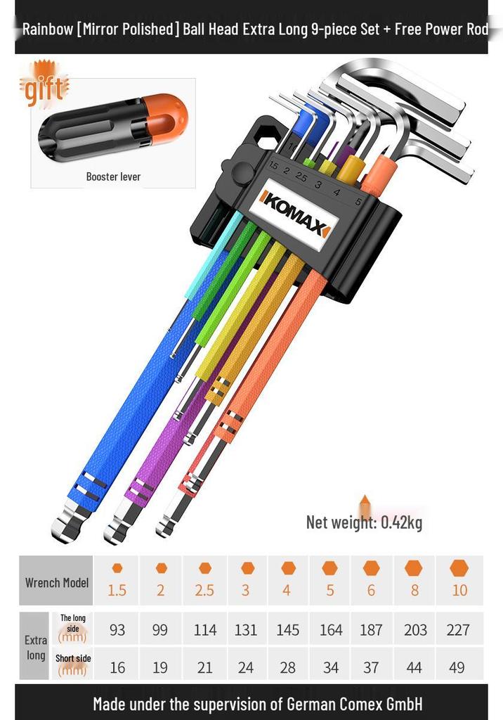 Rainbow Metric Hex Key Set - Comprehensive 6-Sided Screwdriver Tools