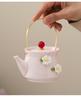 Women's Pink Ceramic Gongfu Tea Set with Teacup, Saucer, and Floral Handle Pot