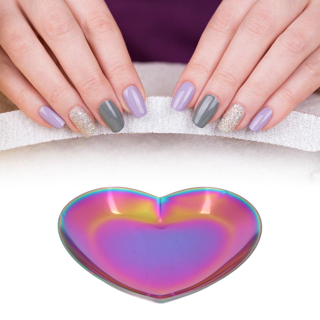 Nail Art Display Board Stainless Steel Heart Shape Cosmetic Makeup Manicure Tips Color Mixing