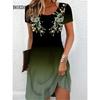 2026 New Fashion Women's Summer Short-sleeved Dress Gradient Floral Print Elegant Loose Casual Round Neck Dress