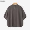 ZANZEA Damen Sommer Rundhals Casual Halbarm Bluse