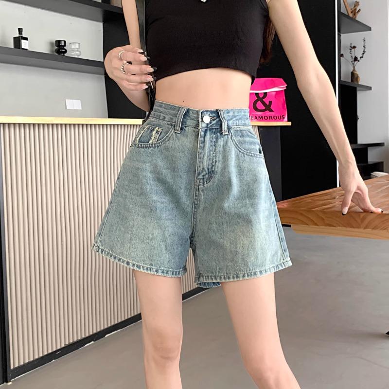 High-Waisted Light Denim Spicy Girl Shorts – Women's Trendy Plus Size A-Line Summer Hot Pants