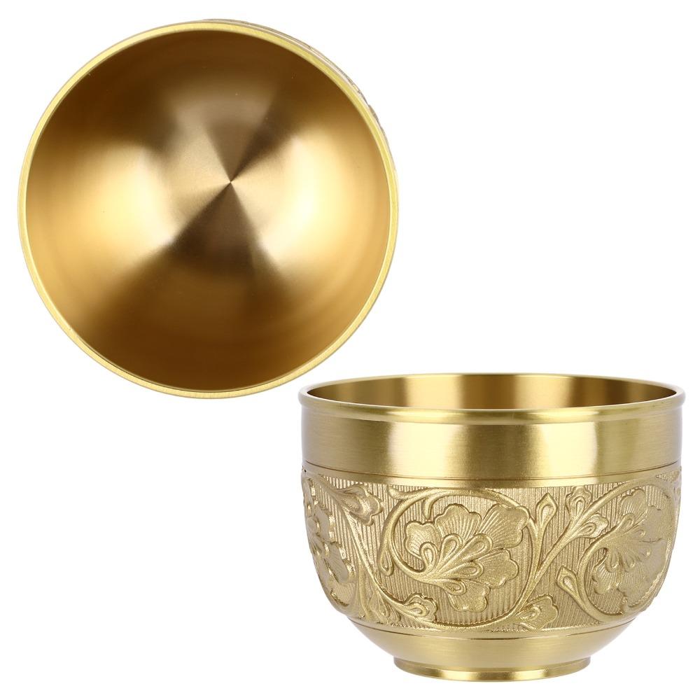 Massiver Messing Kaffee Trinkbecher Reliefmuster Wasserschale Buddha Anbetung