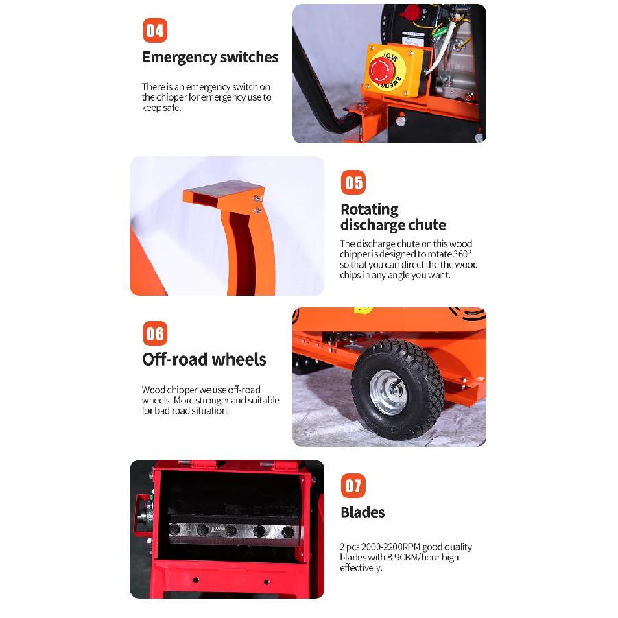 Customized 15HP Electric Start Easy Operation Branch Crusher, Wood Processor, Professional Tree Shredder, Wood Chipper