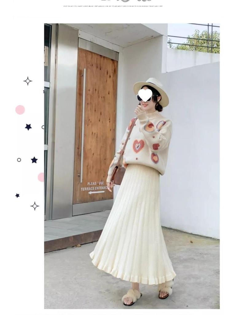 High-Waisted Long Knit Midi Skirt with Inner Layer - Winter & Autumn Style