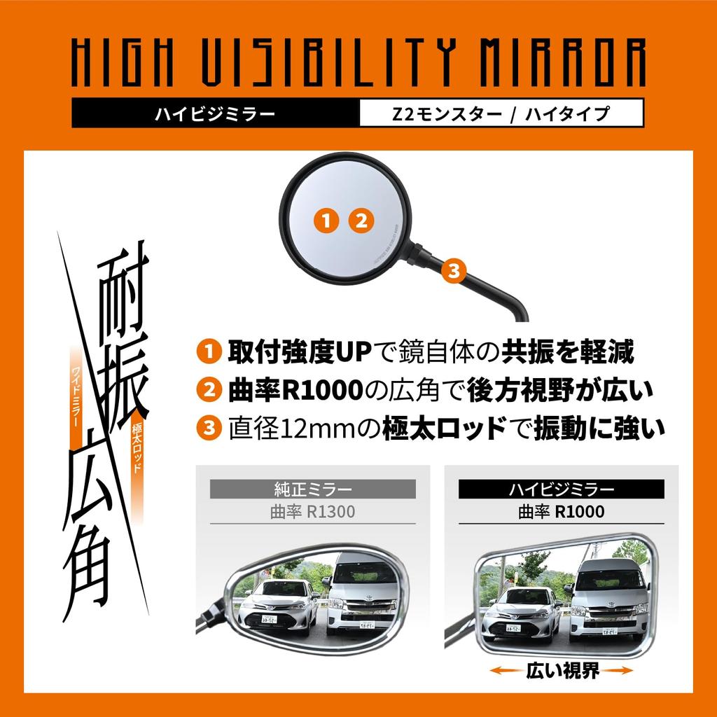 Daytona High Visibility Mirror for 10mm Positive Vibration Wide Z2 Monster Compatible with Left and 1 Piece per 37362 Motorcycles, Thread, Resistant,