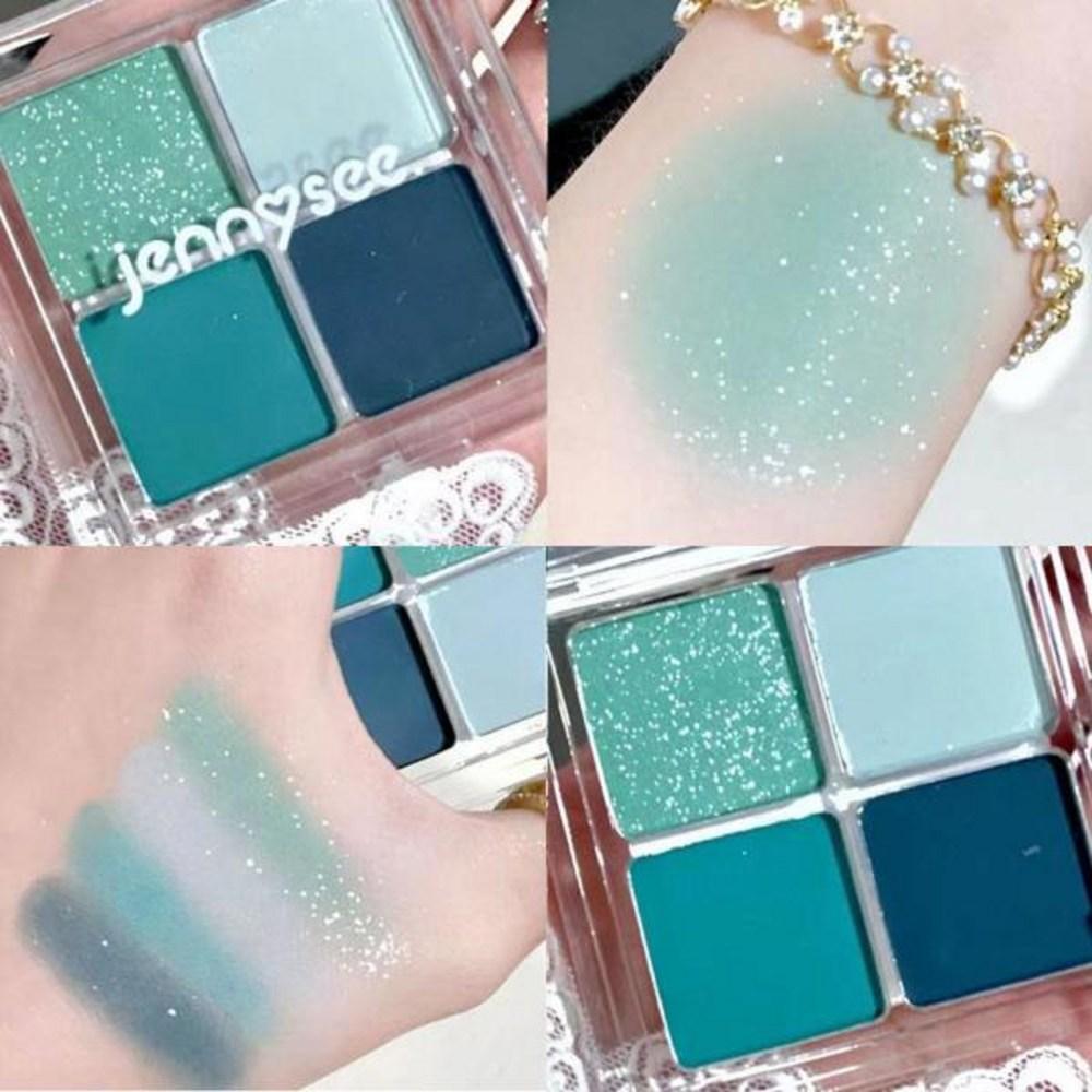 Fard de pleoape Jannysee-Fun, 4 culori, verde măsliniu, albastru, saturație scăzută, gri, pudră, fard de pleoape mat sidefat, 1 buc.