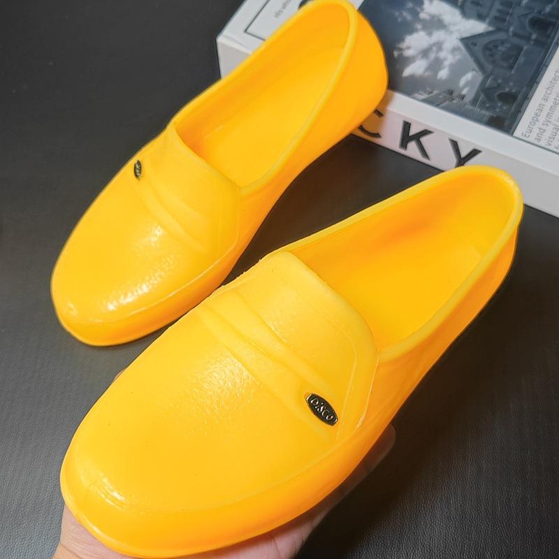 

Весенне-осенние прочные желтые мужские осенние туфли из говяжьей кожи, низкие, дождевые, нескользящие, резиновые туфли для повара, рабочие защитные резиновые сапоги 38