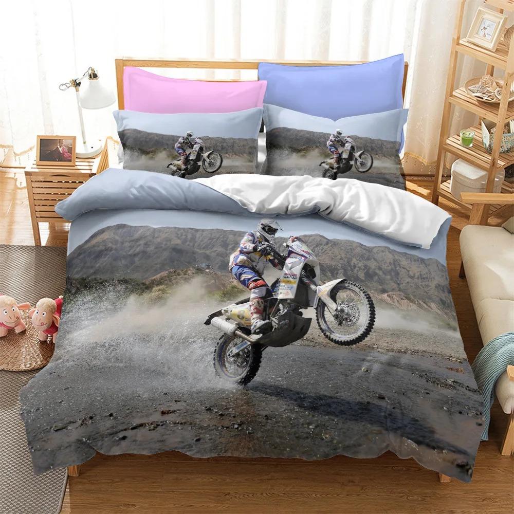 Motorcycles Bedding Set Polyester Fashion Duvet Cover Twin Size Bedclothes with Pillowcases for Teens Bed Linen