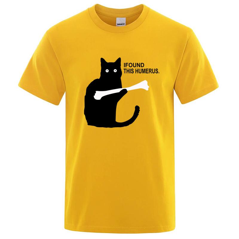 

Summer Men s T-shirt Cotton Funny Cat Printing Casual Cool Loose O-neck Graphic Male T Shirts for Men Tops S жёлтый