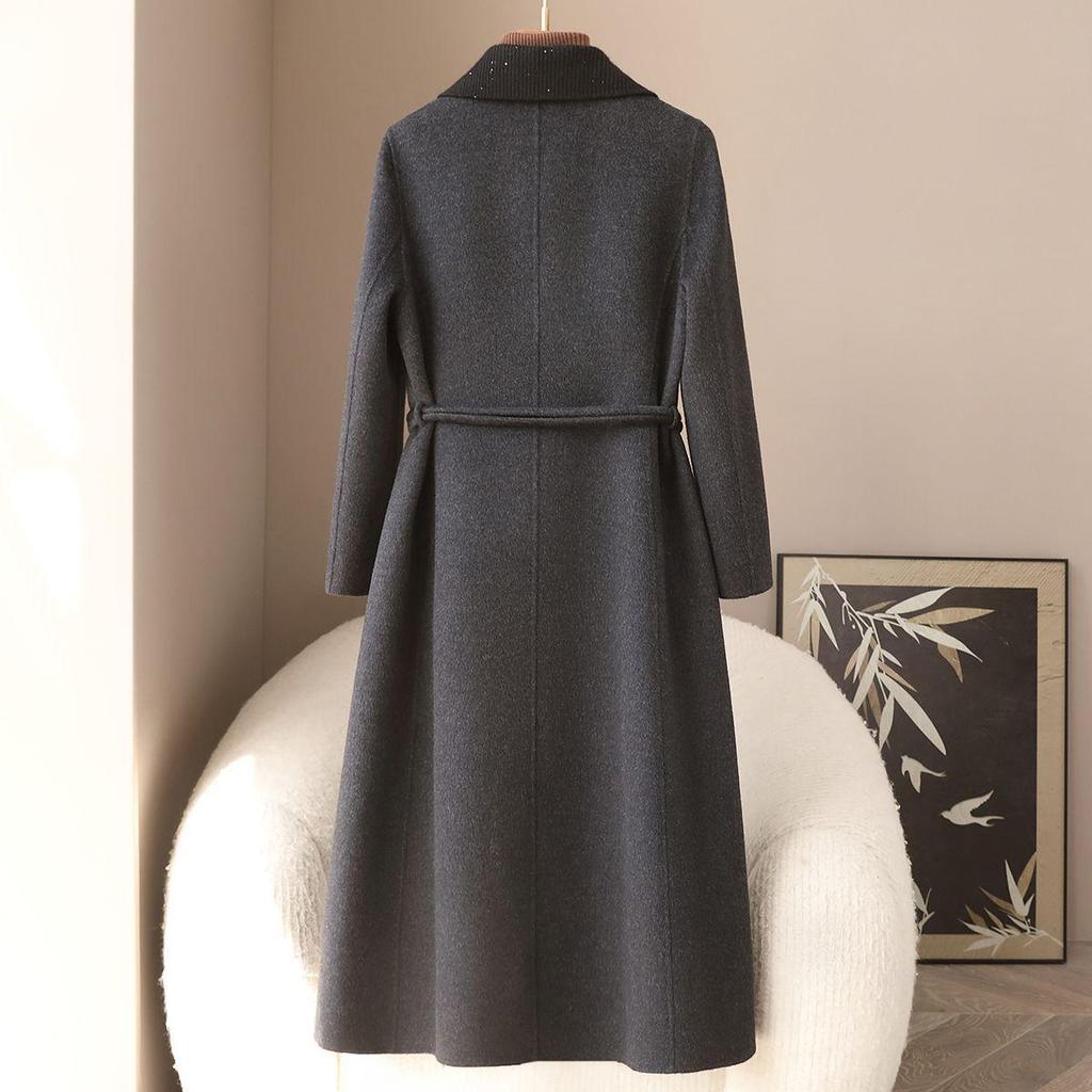 2026 Spring New Women's Double-Sided Wool Coat with Belt and Lapel.