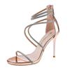Sexy Fashion Rhinestone Thin Heel Open-toe Rear Zipper Sandals Women's 2025 Summer European and American Thin Diamond Waterproof Table High Heels