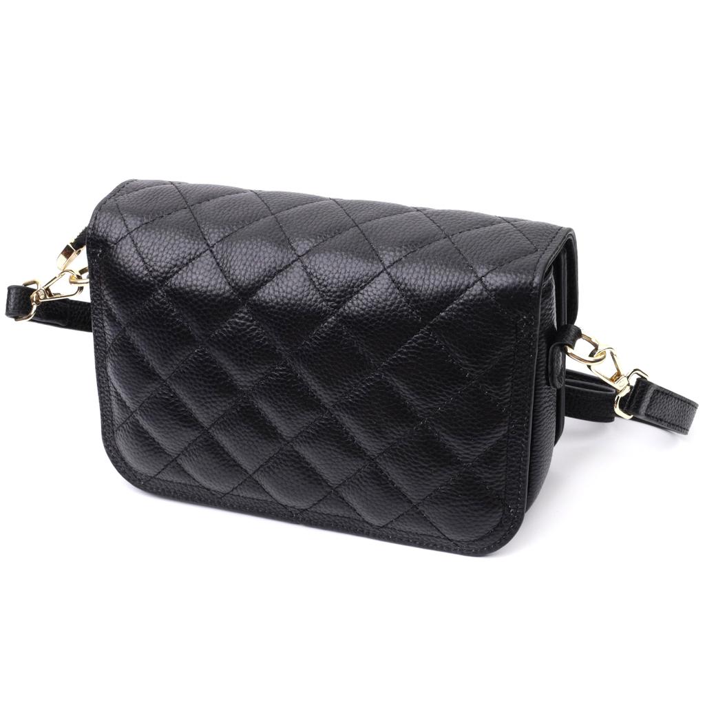 Fashionable Women's Bag with Original Clasp Made of Genuine Leather Vintage 22671 Black