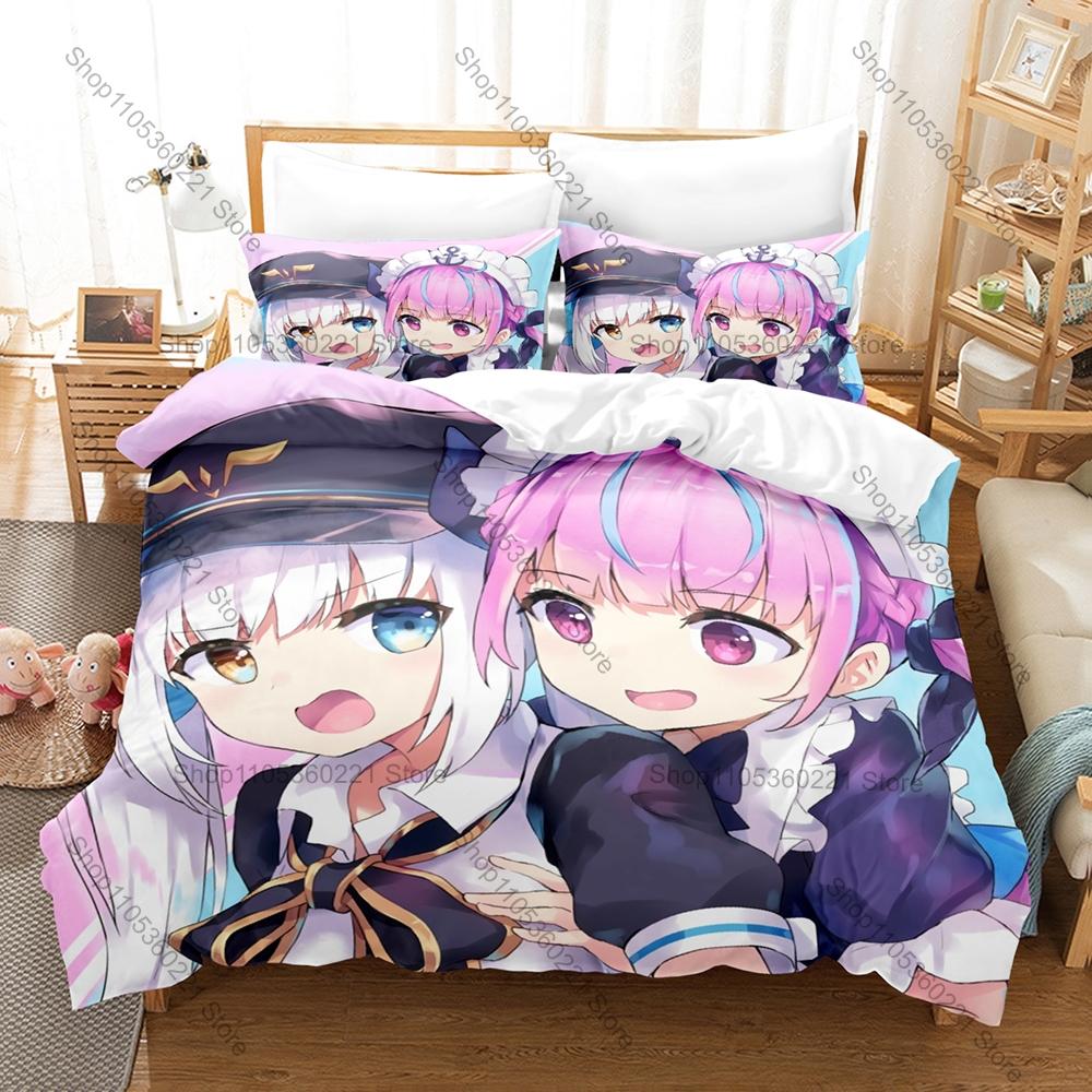 Kawaii Minato Aqua Anchor Logo Graphic Bedding Set Duvet Cover With 2 Pillowcases Teen Room Decor All Season Gift