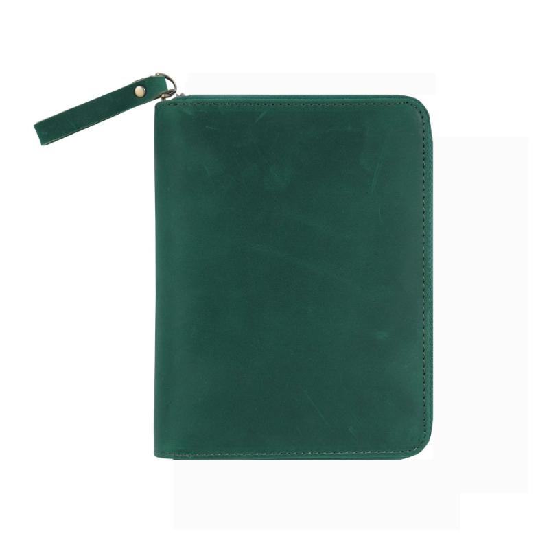 2026 First Layer Grained Cowhide Zipper Pencil Bag Retro Mad Horse Leather Zipper Stationery Bag A6 Book Bill Bag Storage