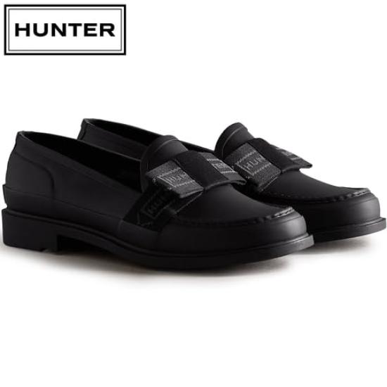Hunter Refined Bow Penny Size 2A Women's Loafers, Black, 25.0 cm,