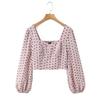2025 Fashionable Women's French Chic Polka Dot Square Neck Top with Puff Sleeves