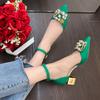 Fashion Bling Crystal High Heels Pumps Women Elegant Pearl Buckle Square Heels Wedding Party Shoes Ladies Pointed Toe Ankle Strap Pumps