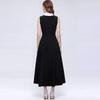 Elegant Sleeveless Round-Neck Slimming Satin A-Line Maxi Dress for Women Vintage Solid Mid Length Prom Birthday Party Formal Dress