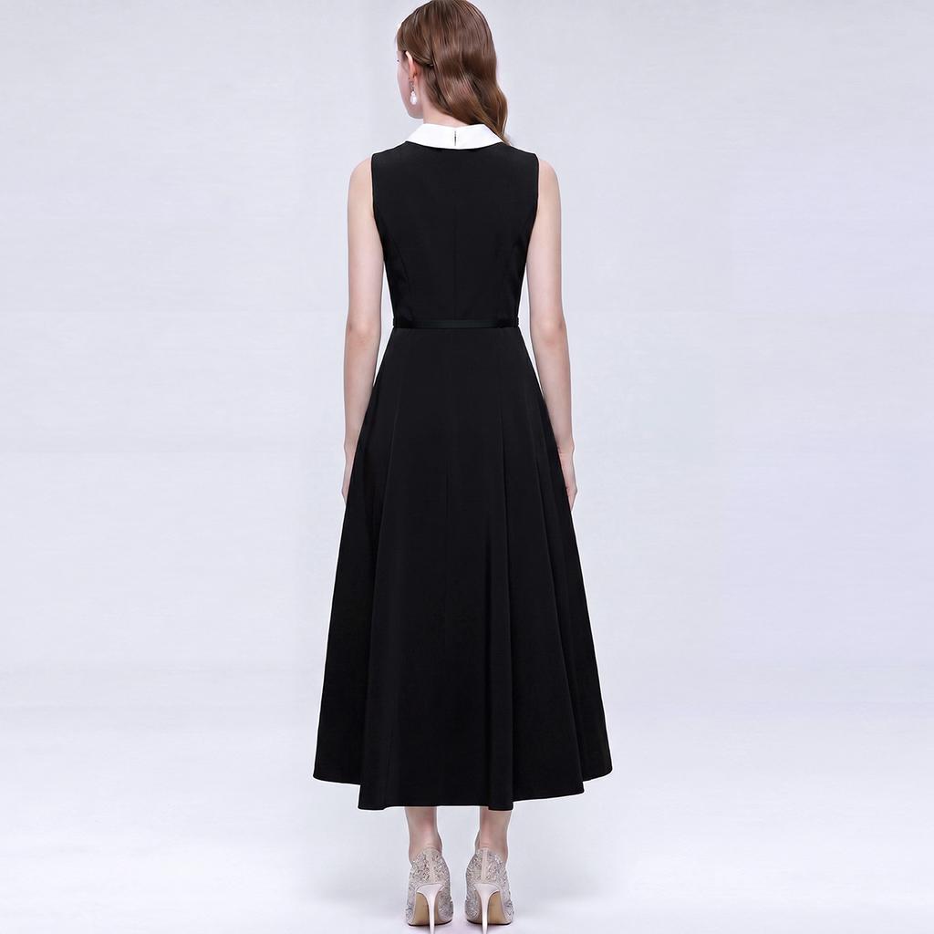 Elegant Sleeveless Round-Neck Slimming Satin A-Line Maxi Dress for Women Vintage Solid Mid Length Prom Birthday Party Formal Dress