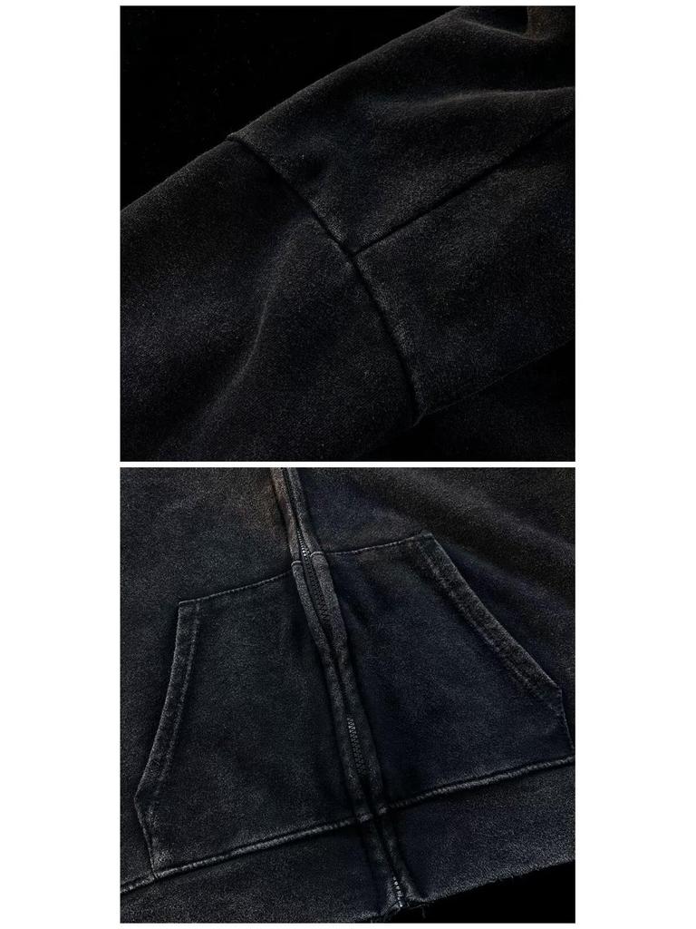 Herren Retro Oversized Used Kapuzenpullover Jacke - Frühling/Herbst Lockerer Reißverschluss Strickjacke