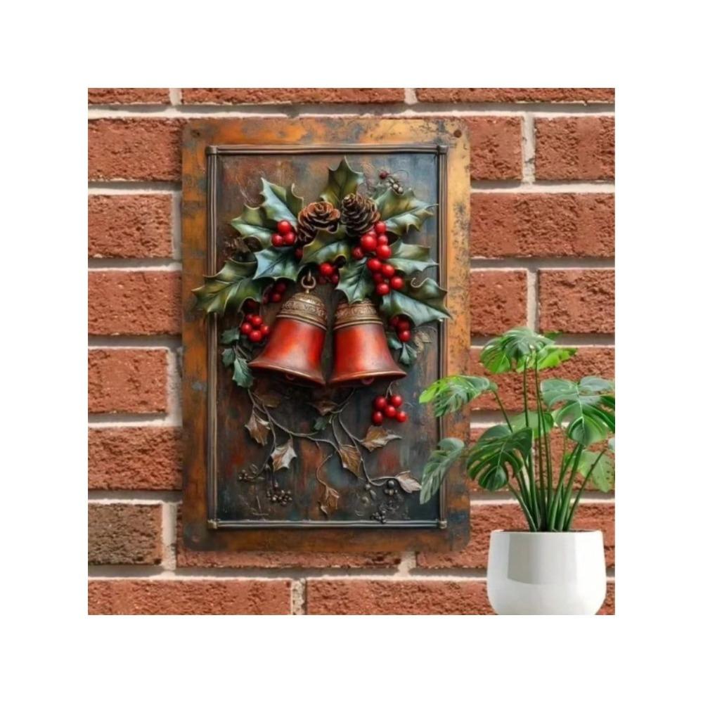 3D Metal Wall Art Christmas Bell Holly Decor