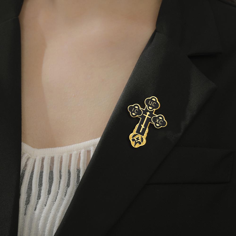 Dawapara Broches Croix Orthodoxe Broches Église Orientale Russe Broche Émail Multicolore Bijoux de Prière Religieuse Acier Inoxydable