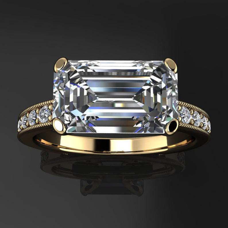 He Cheng Square Diamond Ring - Elegant Small Wedding & Proposal Jewelry