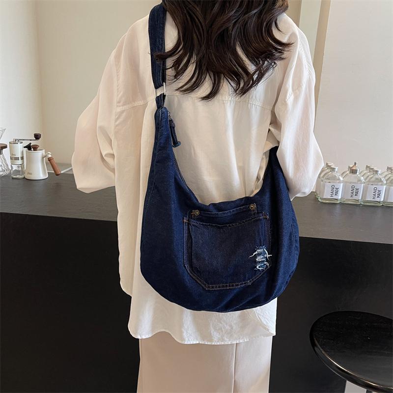 Torebka na ramię Denim Crossbody Bag Jednolity kolor Damska torba typu tote o dużej pojemności