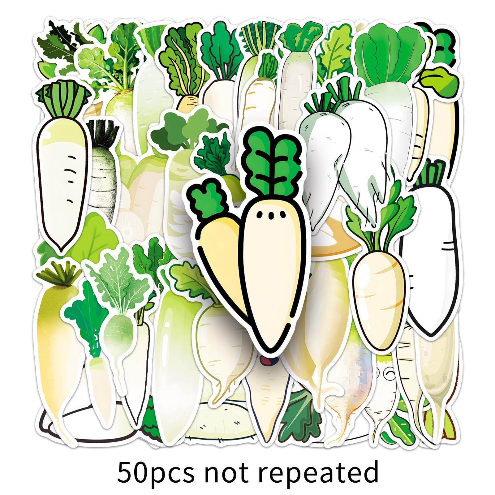 

50 White Radish Vegetable Stickers: Waterproof Graffiti Set for Computer and Suitcase