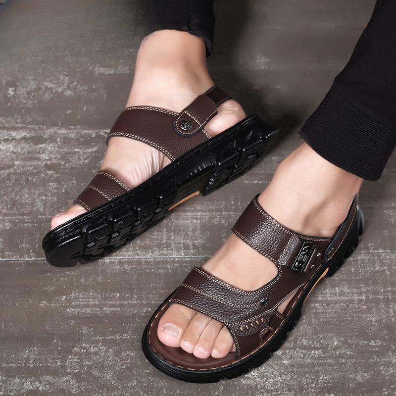 Herrenschuhe Sommer Echtleder Sandalen Herren Fahren Atmungsaktive All-Match Strandschuhe Rutschfeste Außenbekleidung