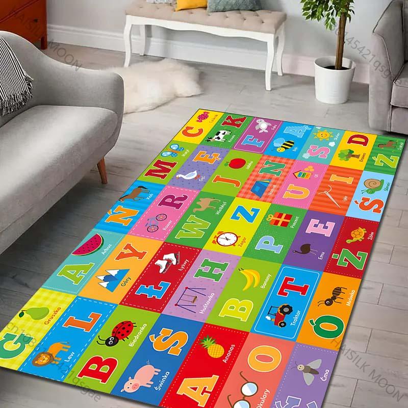 Cartoon Letters ABC Carpet for Living Room Bedroom Sofa Creative Doormat Home Decor Area Rug Children's Activity Carpet