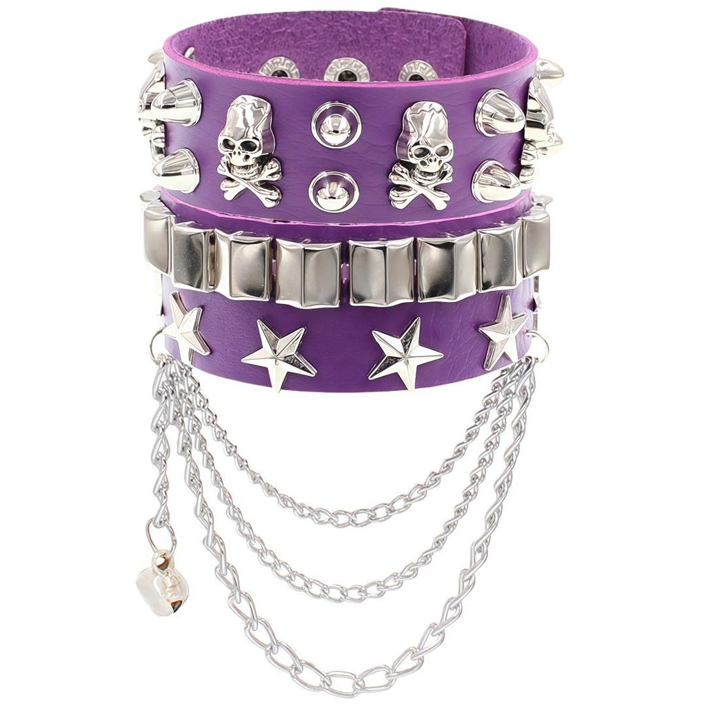 European & American Multi-layer Leather Skull Rivet Punk Bracelet