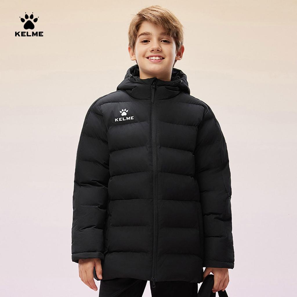 Kelme Winter Down Cold Size Boys' Jacket, Hooded, Warm, Padded, Weather, Waterproof, Fall/Winter (Black, 130)