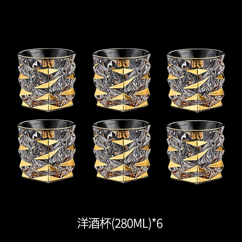Premium Crystal Glass Whiskey Tumbler Set With Gold Trim Brandy Spirits Glasses 6-Piece Or 2-Piece Decanter