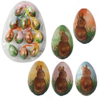 Set of Easter Egg Pendants with a Bunny Motif - 12 Pieces, 6 Cm