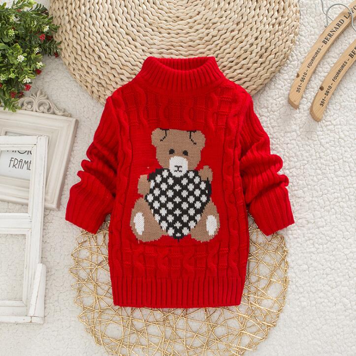 Herbst Winter Kinder Pullover Cartoon Bär Baby Jungen Mädchen Rundhals Strickpullover Tops