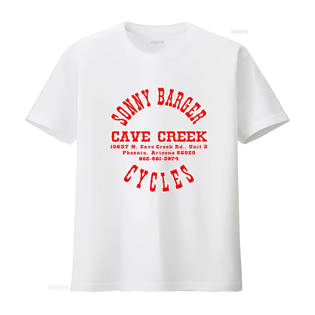 Sonny Barger Cycles Cave Creek Black Cotton T Shirt Funny Vintage Design For Men vintage Washed Stretched Slightly graphic