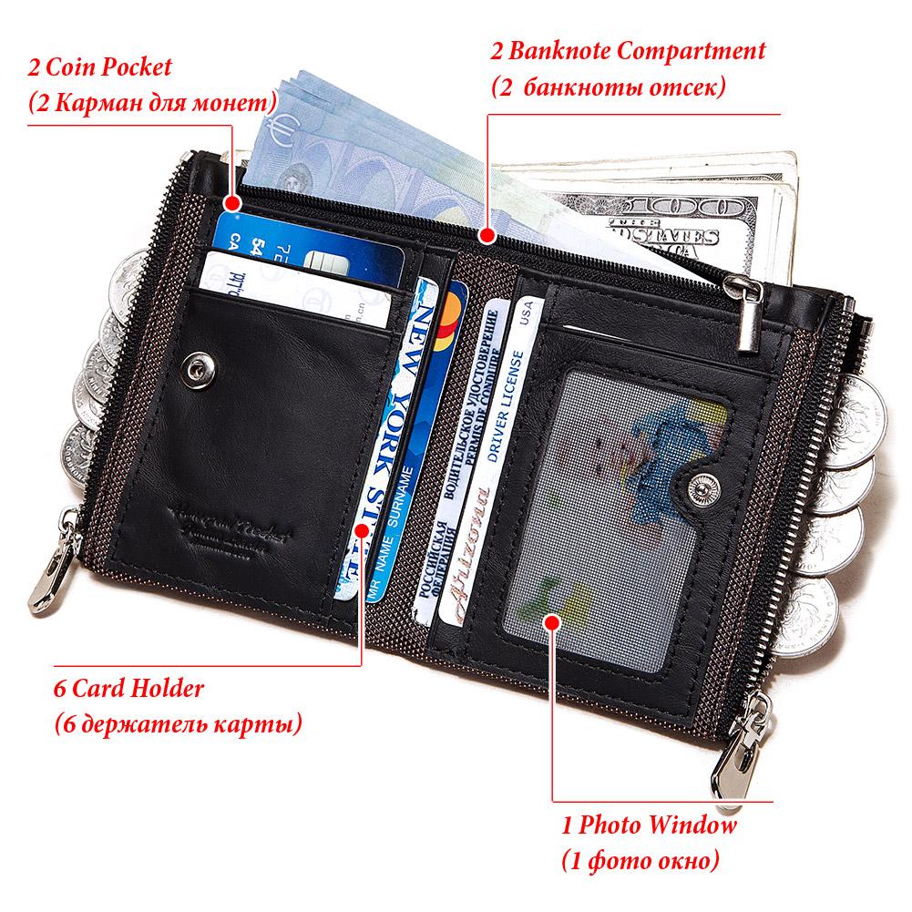 Humerpaul Genuine Leather Bifold Wallet For Men Slim RFID Blocking Credit Card Holder Credential Purse Zipper Coin Purse Male Money Bag