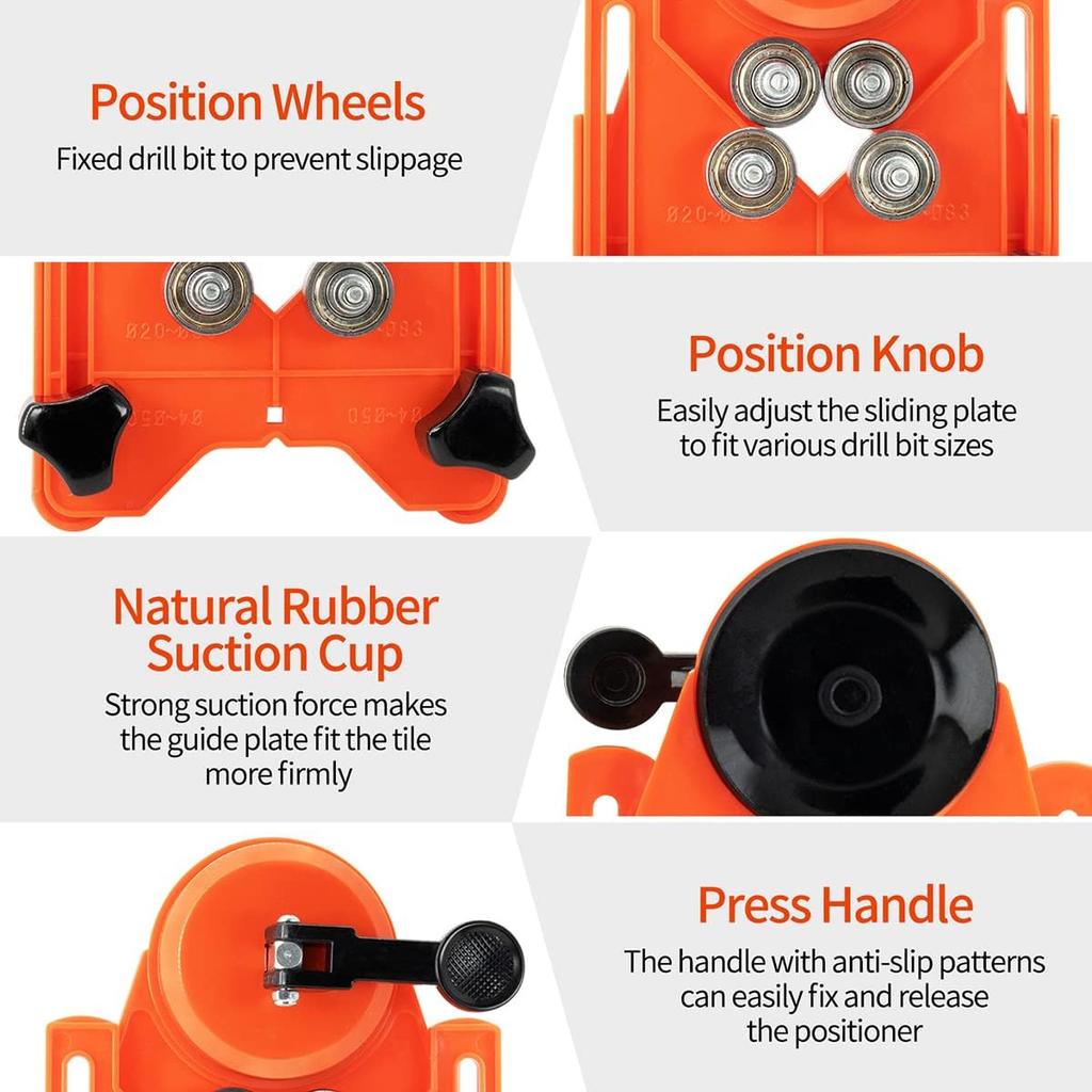 Meccion Hole Saw Guide adjustable 4mm - 80mm with Vacuum Base Sucker Core Bit Guide Openings Locator for Glass, Diamond, Marble, Ceramic Tiles