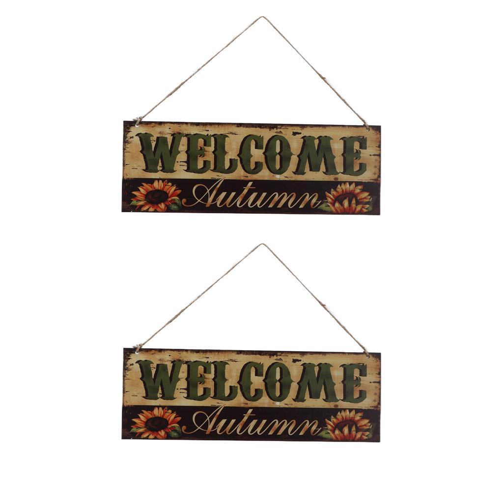 2pcs Halloween Sunflower Wooden Welcome Sign Fall Autumn Decorative Wall Board Hanging Ornaments for Indoor Outdoor
