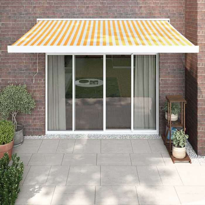 VidaXL Retractable Awning Yellow and White 3x2.5 M Fabric and Aluminum 3154531