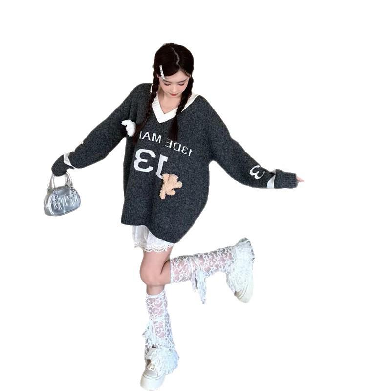 Nový svetr s výstřihem do V: Unisex, Volný, Zeštíhlující, Ležérní styl pro podzim a zimu